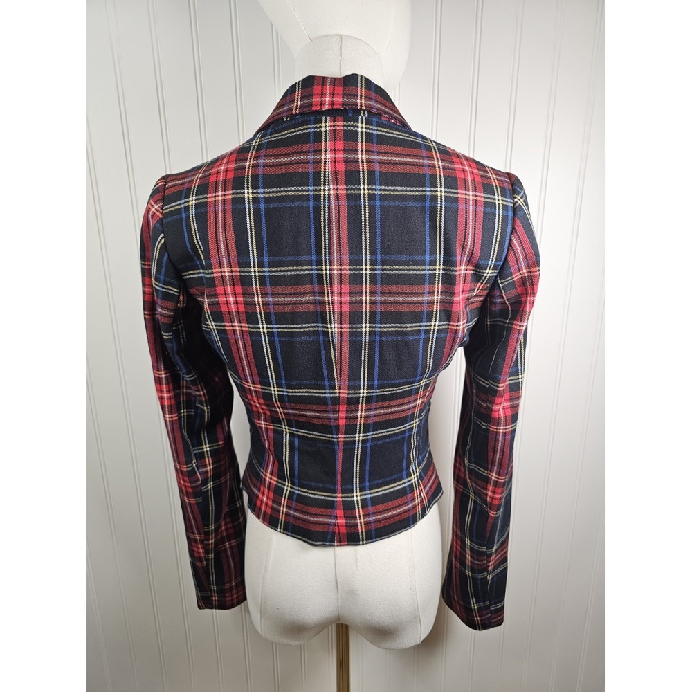 H&M Tartan Plaid Cropped Lined Blazer Women's Size 4 Preppy Academia Holiday - Picture 4 of 7